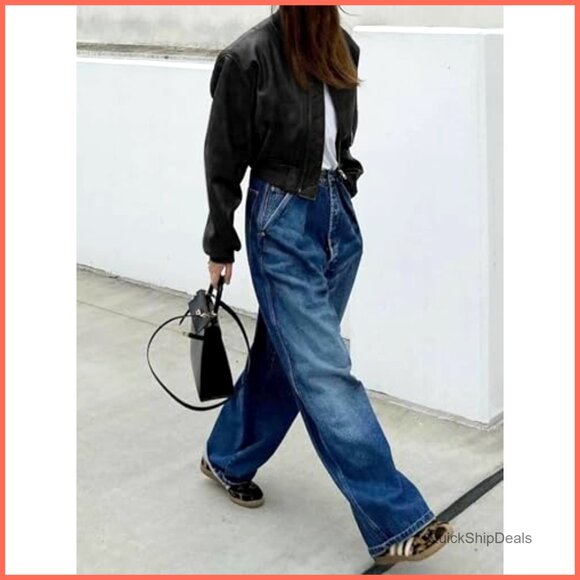 Faux Leather Bomber Jacket with Baseball Collar and Pockets - Picture 6 of 7